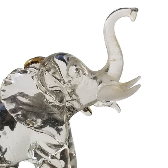 Collectible Miniature Lucky Elephant Hand Blown Art Glass Figurine w 22KT.Gold - Picture 7 of 9
